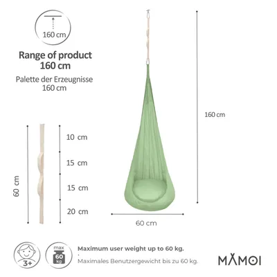 Produktbild von MAMOI® Hängesessel für kinder, Therapieschaukel, Schaukel für kinderzimmer, Hängehöhle, Hängeschaukel, Sensory swing, Schaukeltuch indoor, Hängesack,