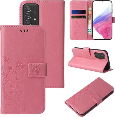 Produktbild von Handyhülle für Samsung Galaxy A53 5G Floral Blumen Schmetterling Flip Cover Hülle Case Klapphülle Handytasche Farbe: Rosegold