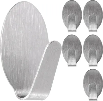 Obrázek produktu pro Orion | Sada 6 háčků - Samolepicí - Nástěnné háčky - Stříbrné - 1,8x2,5 cm - Oválné