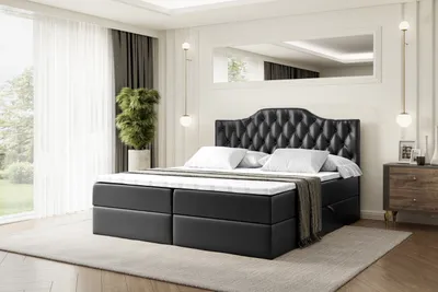 Produktbild von ALTDECOR Boxspringbett mit H3 Matratze und Topper - 160 x 200 cm - VILA-1 - Schwarz Kunstleder - Polsterbett mit Bettkasten und Lattenrost, Bett mit Stauraum