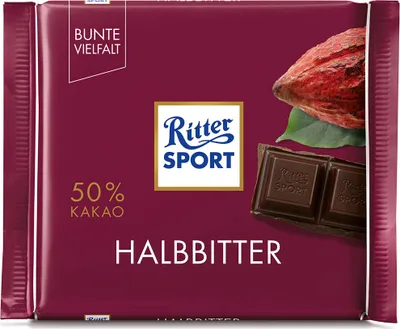 Produktbild von Ritter Sport Dark Chocolate, dunkle Schokolade, 100 g, 1 Stück(e), Sugar, cocoa mass, cocoa butter, emulsifier: lecithins (SOYA)., 2224 kJ, 534 kcal