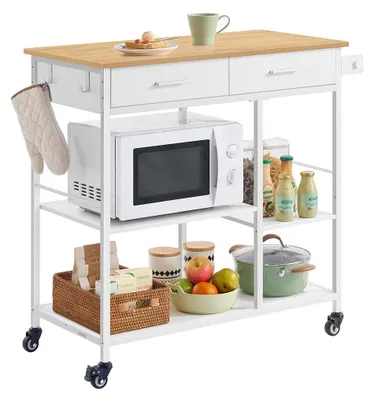 Produktbild von Küchenwagen auf Rollen – mobiler Aufbewahrungswagen – viel Stauraum – 45 x 98,7 x 90 cm – braun-weiß