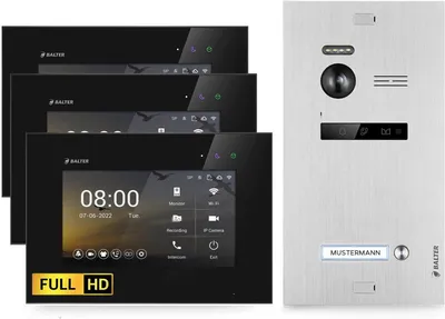 Produktbild von HD Video Türsprechanlage für 1 Familienhaus, 3x Monitore, Balter EVO HD Schwarz
