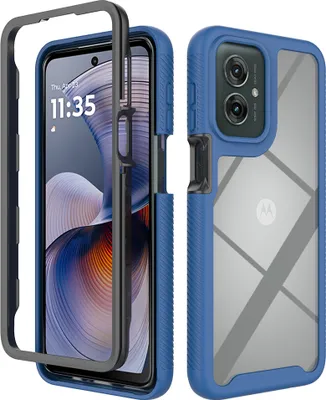 Immagine prodotto di Custodia per Motorola Moto G55, copertura posteriore trasparente ibrida, robusto paraurti in TPU, custodia antiurto blu reale