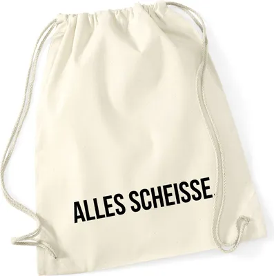 Produktbild von Huuraa Turnbeutel Alles Scheisse Schriftzug 12 Liter Natural Baumwolle Rucksack Geschenkidee