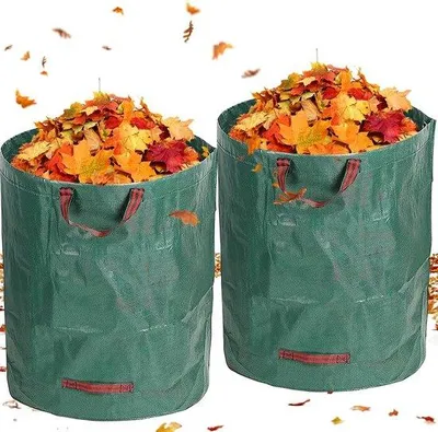Image de Sac de jardinage vert 2 x 500 l, 4 poignées, réutilisable, pour les feuilles mortes et l'herbe coupée