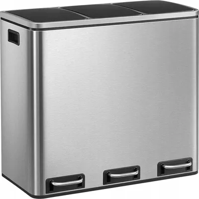 Produktbild von Dreifach Mülleimer zur Mülltrennung, Silber, 3 x 18L = 54L, Mit Abfallbehältern und Pedal