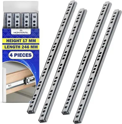 Produktbild von Schubladenführungen Set mit Teleskopauszug, verzinkt - 246 x 17 mm, 4 Stück