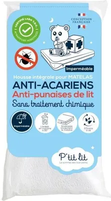 Image de Housse de matelas entièrement imperméable - Protection contre les punaises - 70 x 140 x 15 cm - Fermeture éclair - Pas de traitement chimique