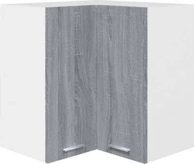 A corner cabinet with two doors.