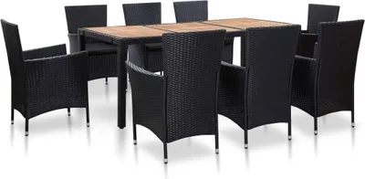 Produktbild von The Living Store 9-tlg. Garten-Essgruppe mit Auflagen Poly Rattan Schwarz