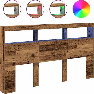 Image de vidaXL Tête de lit LED avec étagères aspect bois ancien 180x17x102 cm