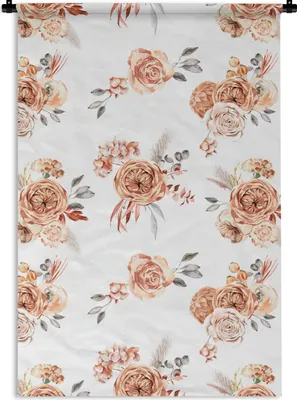 Produktbild von MuchoWow® Wandteppich Wandbehang Rosen - Braun - Weiß 120x180 cm Tapisserie Dekoration Wandtuch - Schlafzimmer - Dekorationen für das Haus