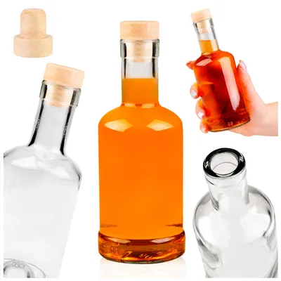 Zdjęcie produktu dla SuperButelki - Butelka szklana TADEK 250 ml z korkiem, na nalewki bimber wódkę alkohol napoje wodę, grube szkło 0,25 flaszka ozdobna, zestaw 0,25l