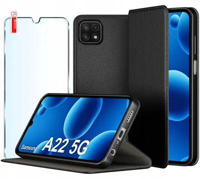 Productafbeelding van Lederen hoesje met magnetische sluiting voor de Samsung A22 5G, inclusief beschermend 9H-glas