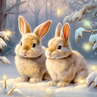 Produktbild von 20 Servietten Welcome Winter - Hasenpaar im Winterwald 33x33cm