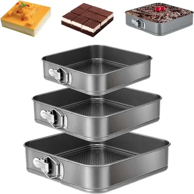 Produktbild von Springform quadratisch 3er Set, rechteckige Springform, Kuchenform Viereckig, Backform mit Auslaufschutz, Antihaft-Käsekuchenform