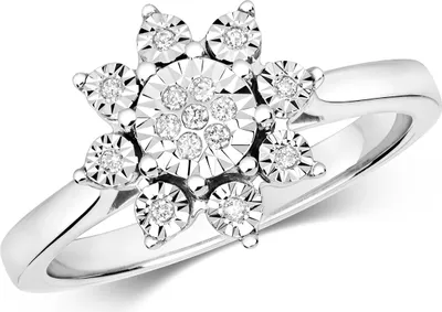 Produktbild von Funkelndes Feuer 9 Karat (375) Weißgold Cluster Diamant Damenring Brillant-Schliff 0.07 Karat H - I1 I2, 51 (16.2); TRS319799KWRSL
