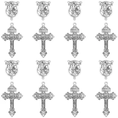 20er-Pack Rosenkranz-Anhänger, Kreuz & Oval, Silber-Legierung