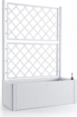 Produktbild von XL Spalier, Pflanzkasten Outdoor - wetterfest, UV- & frostbeständig, Kunststoff Rattan Optik, 100x43x142 cm, für Garten & Balkon - Breit, Weiß