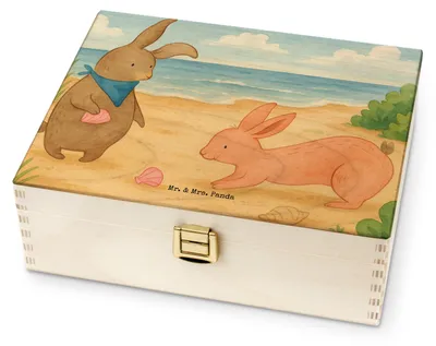 Produktbild von Mr. & Mrs. Panda Holz Teebox Hasen Muschel Design - Weiß - Geschenk, für Paare, Teebeutel Organizer, Ferien, Strand, Tee Box, Muttertag, Teedose, Urlaub, Meer, Muscheln