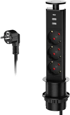 Obrázok produktu pre Zásuvka s 3 zásuvkami – s možnosťou zapustenia – s USB-C. Zásuvka s možnosťou zapustenia – kuchynská zásuvka s 2 portami USB-A. Zásuvka na montáž do steny