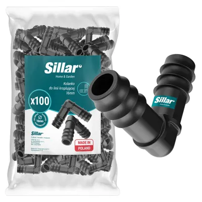 Obrázok produktu pre Sillar uhlový spoj 16 mm – 100 ks L-kusov pre kvapkové zavlažovanie, spojka na hadicu 90°, zavlažovací systém