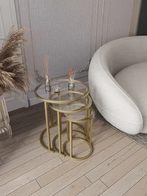 Produktbild von Skye Decor, Hochwertiger Nesting Tisch (3 Teile) - Gold, 100% Melamin, 48 x 43 x 43