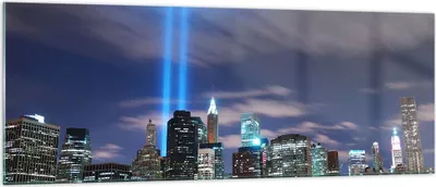 Produktbild von Bilder auf glas - Wolkenkratzer Lichter Ansicht - 140x50cm - Glasbilder - Wandbilder - Kunstdruck - zum Aufhängen bereit - Wanddekoration aus Glas - Glas Bilder - Wandbild auf Glas - GAB140x50-0220