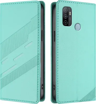 Produktbild von Hülle für Oppo A32 / A53 4G / A53S 4G, Kunstleder Brieftaschen Handyhülle mit Kartenfach und Standfunktion Türkis