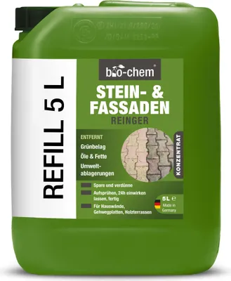 Produktbild von bio-chem | Stein- und Fassadenreiniger 10-Fach Konzentrat extra-stark | Außenflächenreiniger, Grünbelagentferner, Steinreiniger, Außenanlagenreiniger, Dachreiniger, Terrassenreiniger | 5 Liter