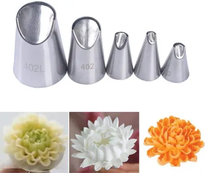 Produktbild von 5-teiliges Spritztüllen-Set, Edelstahl, wiederverwendbar, für Torten und Cupcakes
