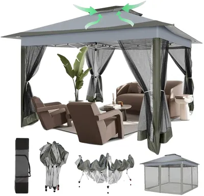 Immagine prodotto di Padiglione pop-up, struttura impermeabile, facile da montare, grigio scuro, 3x3m