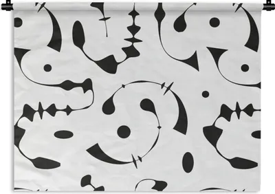 Produktbild von MuchoWow® Wandteppich Wandbehang Linienkunst - Abstrakt - Schwarz und Weiß - Muster 60x45 cm Tapisserie Dekoration Wandtuch - Das Schlafzimmer