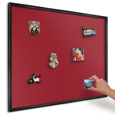 Produktbild von Magnettafel 80x60 cm mit schwarzem Rahmen - Magnetische Metalltafel, Magnetpinnwand zur Wandmontage für Wohnzimmer, Küche, Flur, Kinderzimmer und Büro - Hellburgunderrot
