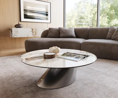 Produktbild von DELIFE Couchtisch Edge Rund 100x100 cm Keramik Minas Melange Conis Edelstahl gebürstet