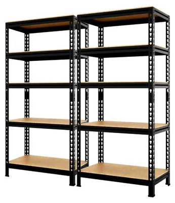 Produktbild von 2er Set Schwerlastregal 150 x 70 x 30 cm mit 5 verstellbaren Ablagen, belastbar bis 590 kg, Metallgestell in Schwarz