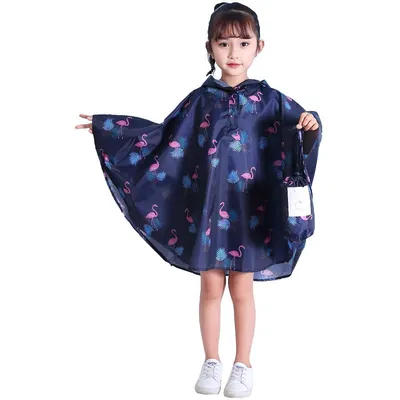 Produktbild von Kinder Regenjacke Wasserdicht Poncho für Mädchen Jungs Regenponcho Leicht Faltbar Outdoor Wandern Regenumhang Winddicht Polyester-L