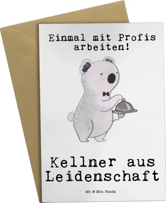 Produktbild von Mr. & Mrs. Panda Grußkarte Kellner Leidenschaft - Weiß - Geschenk, Restaurant, Ausbildung, einladungskarten, Spruch, Grußkarten, osterkarten, Servicekraft, osterkarte