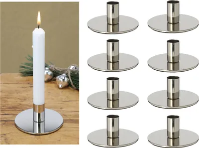 Produktbild von Novaliv 8x Stabkerzenhalter Metall Kerzenständer SILBER 10x5cm Weihnachten Dekoschale Kerzenpin scandic chic Kerzenständer Tafelkerzen Adventskranz Tischdekoration Kerzenteller Dekoschale