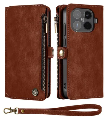 Produktbild von Handy Hülle für Xiaomi 15T Pro Geldbeutel Geldbörse RFID Schutz Klapphülle Cover Schutzhülle Wallet Farbe: Dunkelbraun