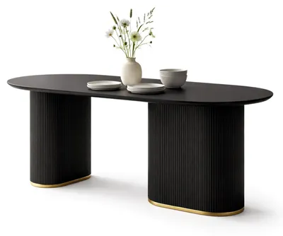 Produktbild von HOOZ® Esstisch Set Oval Modern – 180x90 cm  – 4 cm Holzplatte –  Esszimmertisch, Säulenfuß Design – Tisch für 6–8 Personen – Schwarz