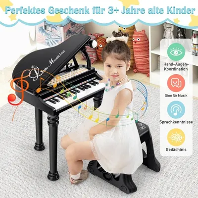 Obrázek produktu pro Dětské piano s 31 klávesami a stoličkou - černé, 35x30x55 cm