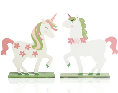 Produktbild von COM-FOUR® 2x Einhorn aus Holz zum Aufstellen - Oster-Deko aus Holz - Aufsteller mit Einhorn-Figur - Holz-Deko für Ostern zum Hinstellen
