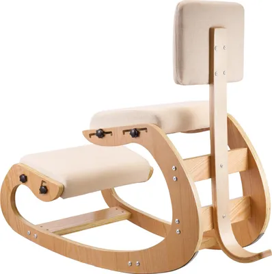 Zdjęcie produktu dla SucceBuy Ergonomiczne krzesło podkolanowe z wyściełanymi poduszkami z pianki, stabilną drewnianą ramą i oparciem, regulowaną wysokością dla wsparcia szyi i pleców, odpowiednie do domu i biura, beżowe