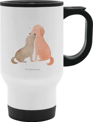 Produktbild von Mr. & Mrs. Panda Thermobecher Hunde Liebe - Weiß - Geschenk, Sprüche, Herz, thermosbecher, To-Go-Becher, Vertrauen, Hund, Kaffeebecher To Go, Verliebt, Camping Becher