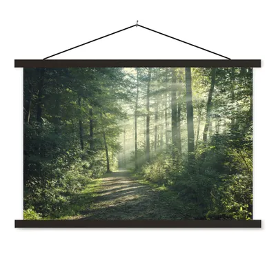 Produktbild von MuchoWow® Textilposter Wald - Licht - Weg 90x60 cm mit schwarzem Rahmen - Aufhängungssatz