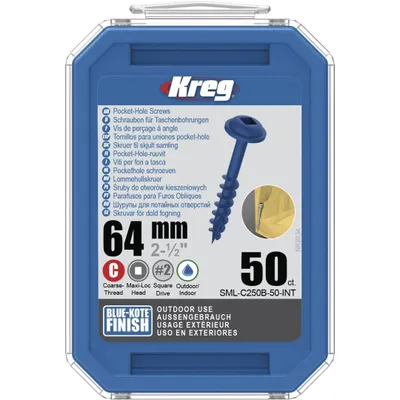 Produktbild von Kreg Pocket-Hole Schrauben 64 mm, Blue-Kote, Maxi-Loc, Grobgewinde - 50Stk.