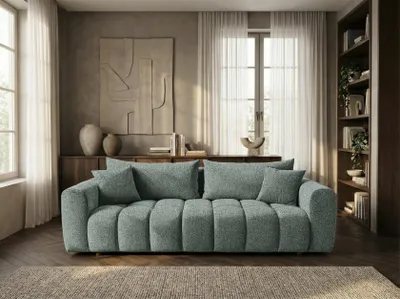 Image de Sofiland COSMO LUXURY Canapé Droit Convertible 240cm Tissu Texturé vert sauge