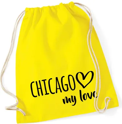 Produktbild von Huuraa Turnbeutel Chicago my love 12 Liter Yellow Baumwolle Rucksack Geschenkidee